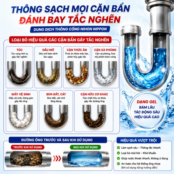 NB - Dung dịch thông tắc đường ống cống Nihon Nippon 800g (T12) - Ảnh 5