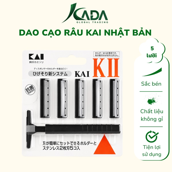 NB - Set dao cạo râu không gỉ KAI 2 lưỡi kép (1 thân & 5 lưỡi)