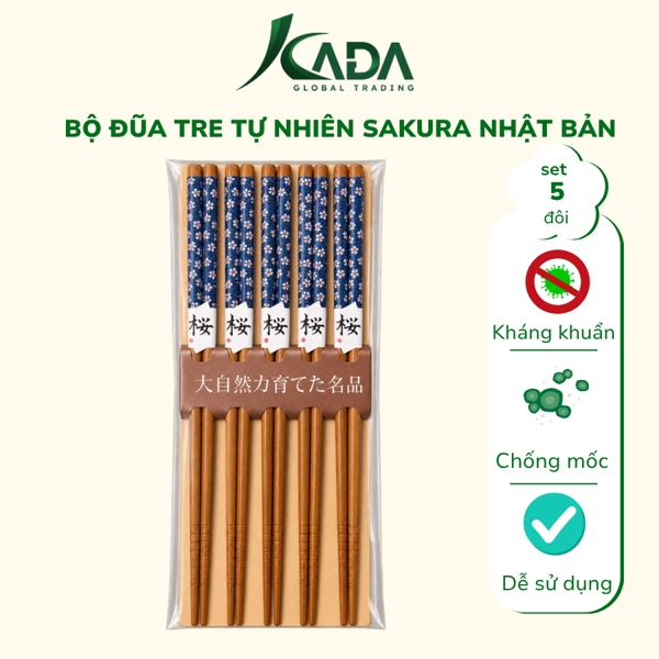 TQ - Đũa tre Sakura Nhật Bản - hoa xanh (Set 5 đôi)